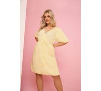 Yours Curve Yellow Puff Ball Wrap Dress - Women's - Plus Size Curve