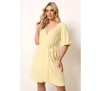 Yours Women's Puff Ball Wrap Dress in Lemon | Size: 30/32