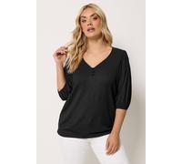 Yours Women's Puff Sleeve Top in Black | Size: 26/28