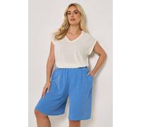 Yours Women's Pull On Textured Shorts in Blue | Size: 20