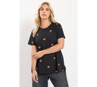 Yours Women's Pumpkin Embroidered T-Shirt in Black | Size: 16