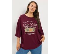 Yours Curve Red 'Cosy Club Pumpkin Latte' Graphic T-Shirt - Women's - Plus Size Curve