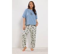 Yours Women's Puppy Wide Leg Pyjama Set in Baby Blue | Size: 34/36