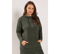 Yours Women's Quarter Zip Knitted Hoodie in Green | Size: 18/20