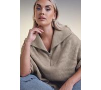 Yours Curve Natural Quarter Zip Short Sleeve Jumper - Women's - Plus Size Curve Brown