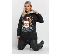 Yours Women's Reindeer Printed Hoodie in Black | Size: 20 Yours Black 20