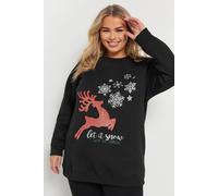 Yours Women's Reindeer Printed Sweatshirt in Black | Size: 22-24 Yours Black 22-24
