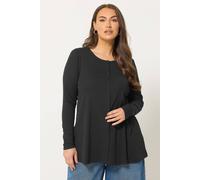 Yours Curve Ribbed Button Through Henley Top - Women's - Plus Size Curve Black