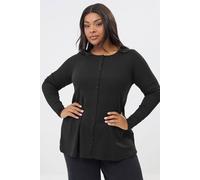 Yours Women's Ribbed Button Through Henley Top in Black | Size: 34-36 Yours Black 34-36
