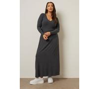 Yours Curve Charcoal Ribbed Flare Maxi Dress - Women's - Plus Size Curve