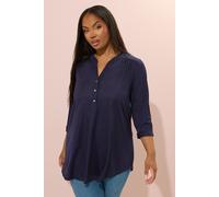 Yours Curve Blue Half Placket Ribbed Shirt - Women's - Plus Size Curve