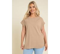 Yours Curve Brown Ribbed Hem Grown On Sleeve T-Shirt - Women's - Plus Size Curve