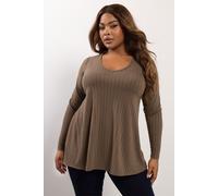 Yours Curve Mocha Ribbed Swing T-Shirt - Women's - Plus Size Curve