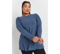 Yours Curve Long Sleeve Ribbed Swing Top - Women's - Plus Size Curve Blue