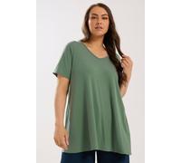 Yours Curve Short Sleeve Ribbed Swing Top - Women's - Plus Size Curve Green