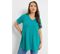 Yours Curve Blue Ribbed Swing V-Neck T-Shirt - Women's - Plus Size Curve