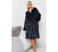 Yours Women's Ribbed Trim Hooded Dressing Gown in Dark Navy | Size: 26-28 Yours Dark Navy 26-28