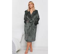 Yours Women's Ribbed Trim Hooded Dressing Gown in Grey | Size: 34-36 Yours Grey 34-36