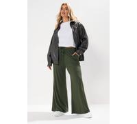 Yours Curve Forest Green Ribbed Wide Leg Trousers - Women's - Plus Size Curve