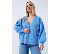 Yours Women's Rose Knitted Cardigan Sweater in Blue | Size: 14/16