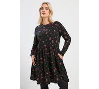 Yours Curve Rose Print Peplum Mini Dress - Women's - Plus Size Curve Black