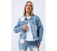 Yours Women's Rose Printed Denim Jacket in Blue | Size: 26/28