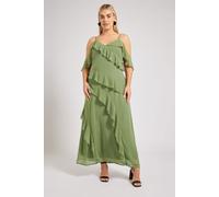 Yours London Curve Olive Green Ruffle Cold Shoulder Dress - Women's - Plus Size Curve