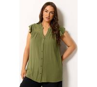 Yours Women's Ruffle Crochet Blouse in Olive | Size: 18 Yours Olive 18
