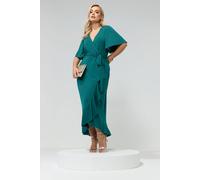 Yours Women's Ruffle Hem Wrap Dress in Teal | Size: 26-28 Yours Teal 26-28