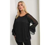 Yours Women's Ruffle Sleeve Stud Top in Black | Size: 20 Yours Black 20