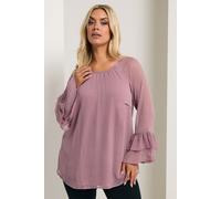 Yours Women's Ruffle Sleeve Stud Top in Purple | Size: 26-28 Yours Purple 26-28