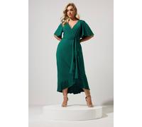 Yours Women's Ruffle Wrap Maxi Dress in Green | Size: 24