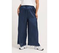 Yours Women's Satin Lace Hem Wide Leg Trousers in Blue | Size: 10
