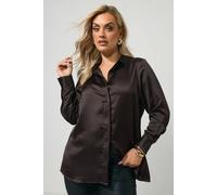 Yours Women's Satin Shirt in Chocolate | Size: 16 Yours Chocolate 16
