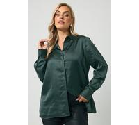 Yours Women's Satin Shirt in Dark Green | Size: 10