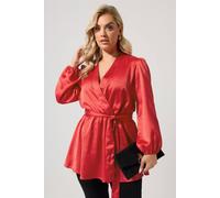 Yours Women's Satin Wrap Blouse in Red | Size: 18
