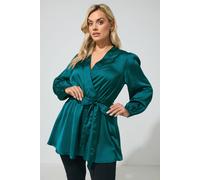 Yours Women's Satin Wrap Blouse in Teal | Size: 30/32