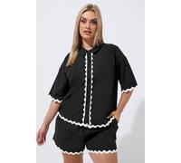 Yours Women's Scallop Linen Shirt in Black | Size: 22-24 Yours Black 22-24