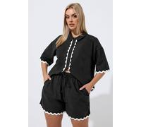 Yours Women's Scallop Linen Shorts in Black | Size: 30-32 Yours Black 30-32