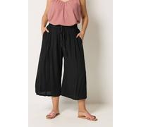 Yours Women's Scallop Trim Crinkle Cropped Trousers in Black | Size: 22-24 Yours Black 22-24