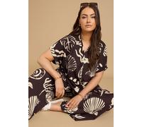 Yours Curve Chocolate Seashell Print Textured Shirt - Women's - Plus Size Curve