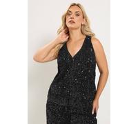 Yours Women's Sequin Button Waistcoat in Black | Size: 18