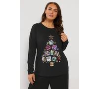 Yours Women's Sequin Christmas Tree Novelty T-Shirt in Black | Size: 18 Yours Black 18