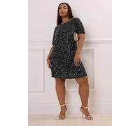 Yours Luxe: Ultimate Embellishment - Luxe Curve Sequin Hand Embellished Cold Shoulder Cape Dress - Women's Black