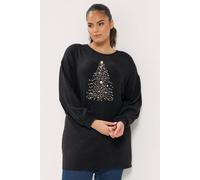 Yours Women's Sequin Embellished Christmas Tree Novelty Jumper in Black | Size: 22/24