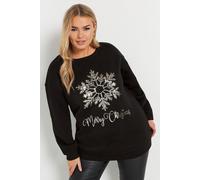 Sequin Embellished 'Merry Christmas' Sweatshirt Yours Black 30-32