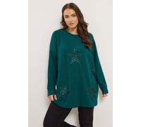 Yours Women's Sequin Embellished Star Jumper in Teal | Size: 14 Yours Teal 14