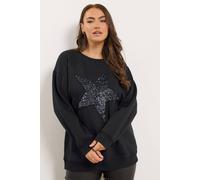 Yours Women's Sequin Embellished Star Sweatshirt in Black | Size: 30/32