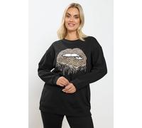 Yours Curve Leopard Lips Sequin Embellished Sweatshirt - Women's - Plus Size Curve Black