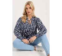 Yours Curve Blue Floral Sequin Embellished Tie Neck Blouse - Women's - Plus Size Curve